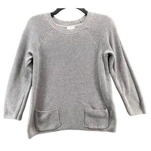 J.Jill Round Neck Cotton Viscose Blend Sweater With Pockets Gray XL